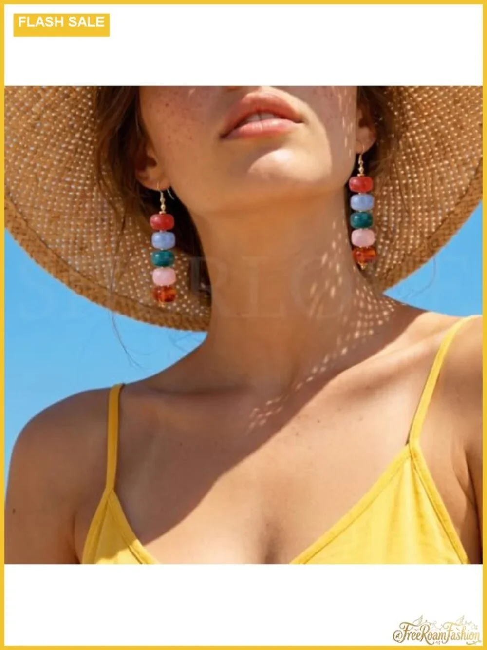 Chunky Resin Beaded Dangle Earrings 14K Gold Plated French Wire